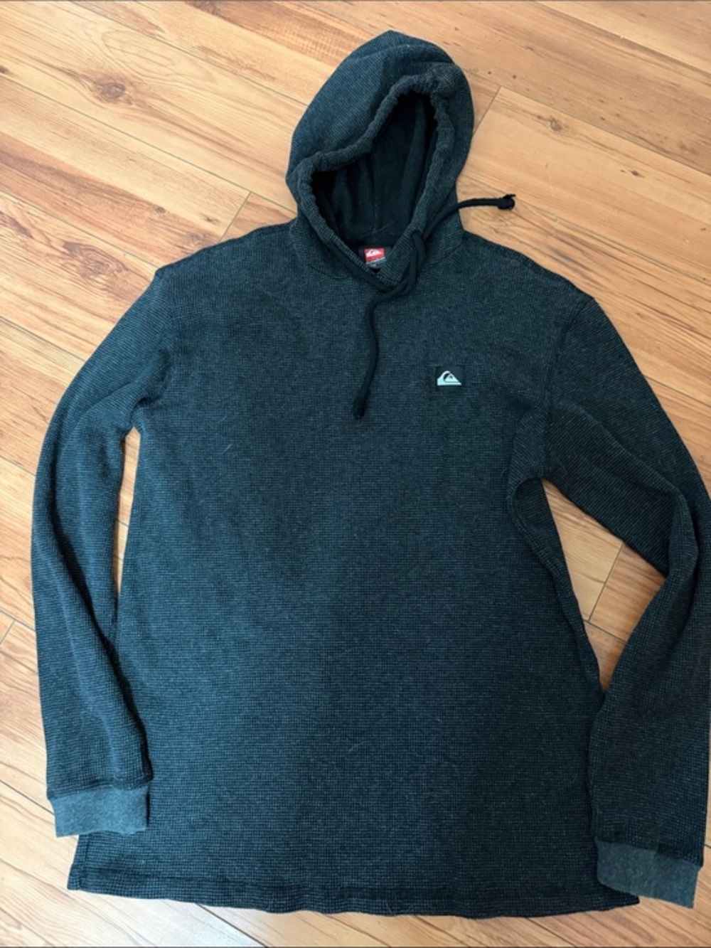 Quiksilver Men's Weathered Charcoal Waffle Weave Hooded Knit Pullover